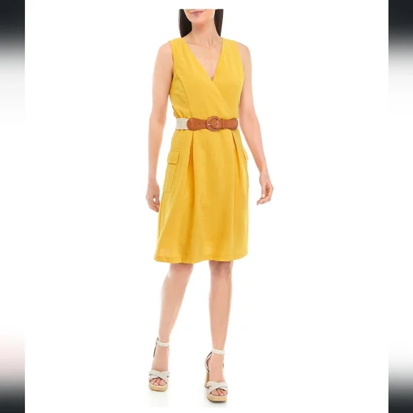 Donna Ricco Dresses | Donna Ricco New York Sleeveless V-Neck Belted Fit & Flare Dress 'Mustard' Size 6 | Color: Gold/Yellow | Size: 6 | Nicetoseeya's